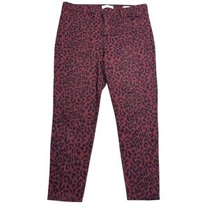 Social Standard Sanctuary Animal Print Skinny Pants 14 Mid-Rise‎ Burgundy